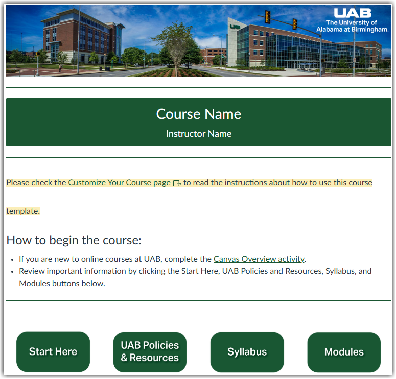 Course Home page