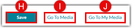 Upload confirmation screen with Save, Go to Media, and Go to My Media buttons highlighted