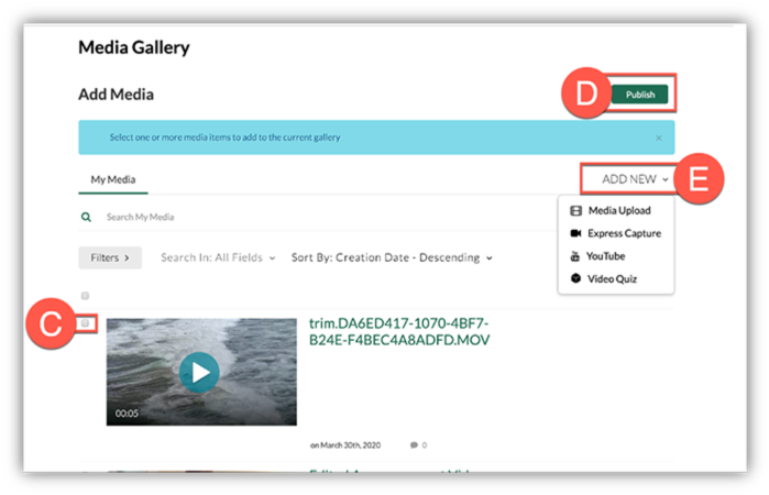 submit a Kaltura video to assign 1 2