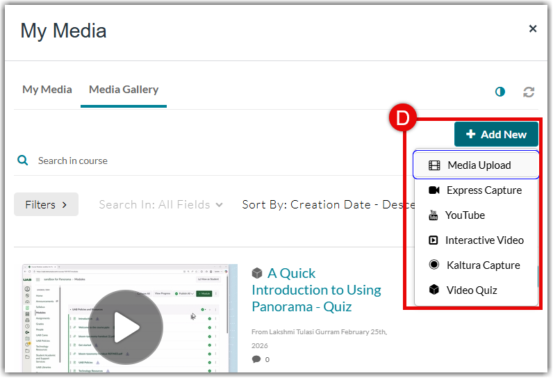 submit a kaltura video to canvas assignment 4