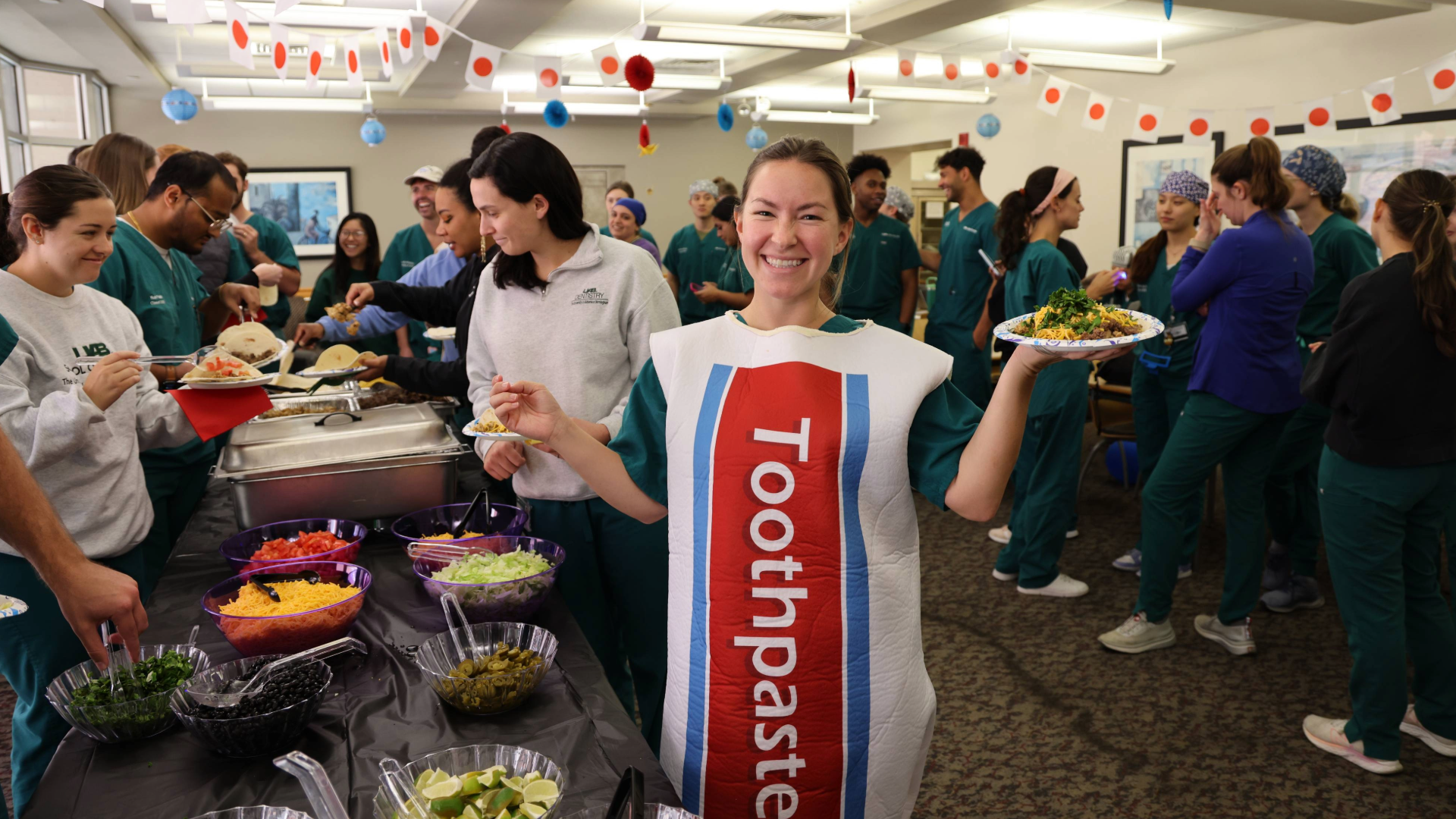UAB SOD Dental Student in Toothpaste Costume during 2024 Homcoming Lunch