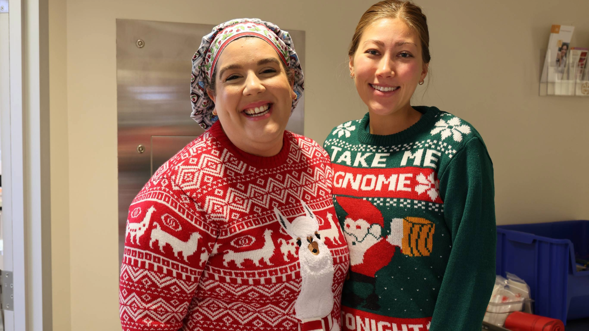 UAB SOD Staff and dental student in ugly holiday sweaters