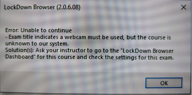 Lockdown Browser Error Message.