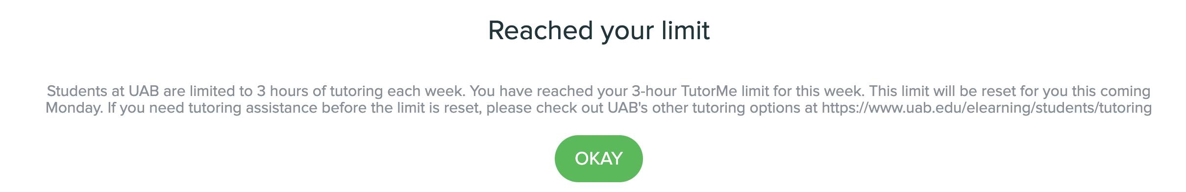 screenshot of 3 hour limit message