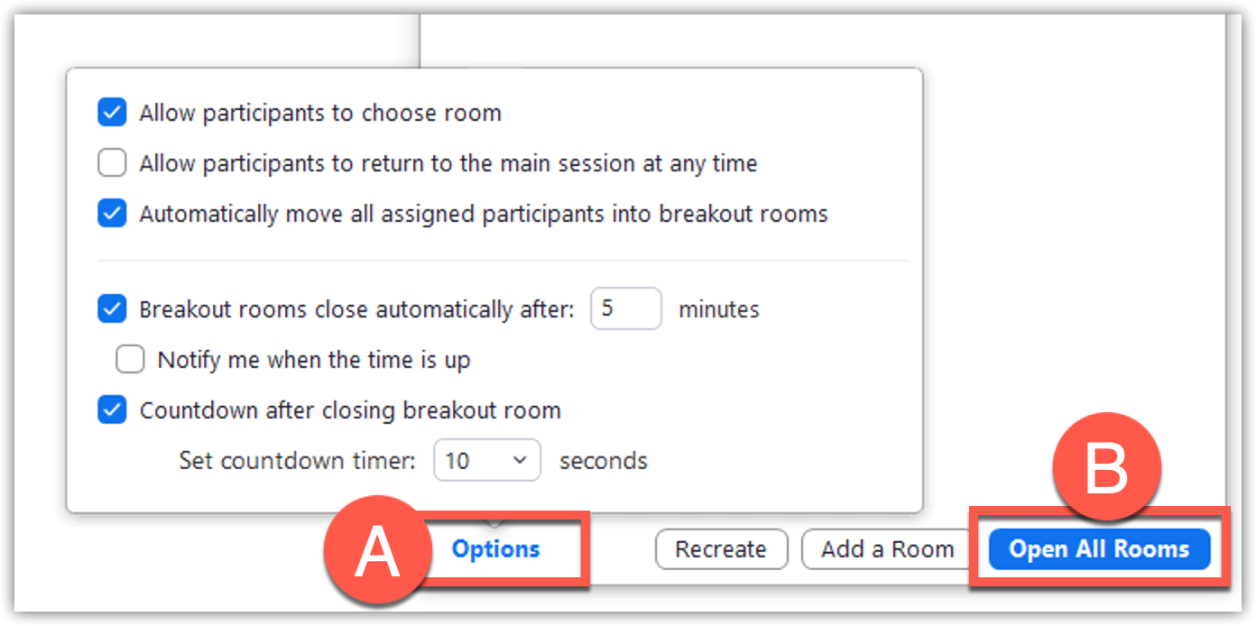 Breakout Room Options A B