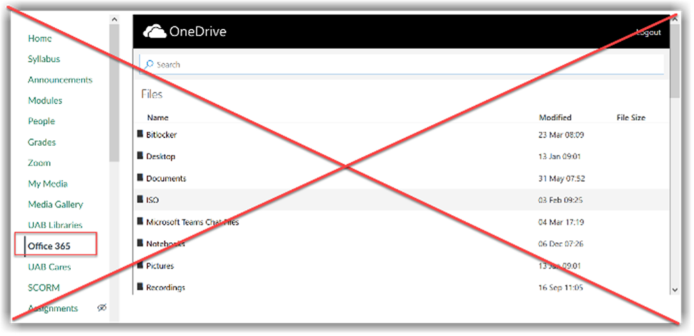 Screenshot of the old OneDrive layout with a red X over it. 