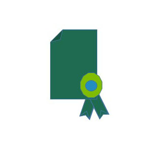 Icon-like image of a document with an award or ribbon attached to its lower right corner. 