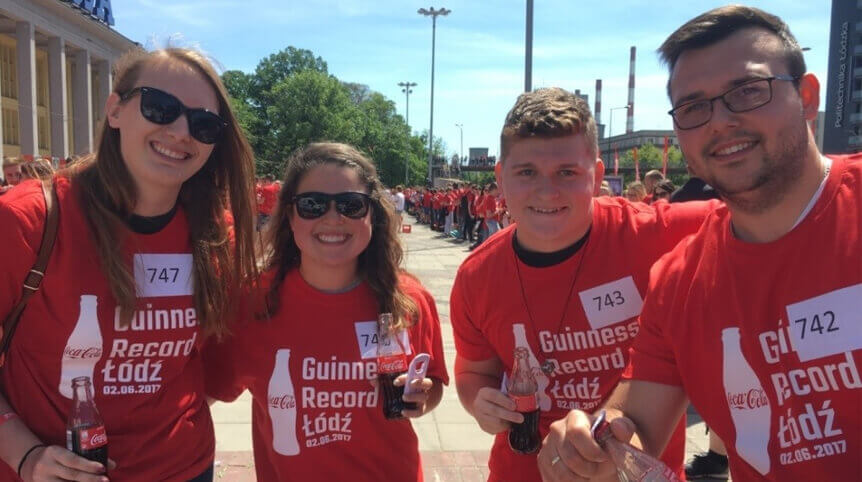 Anna Krum, Katrina Hatch and Nick Malia (IRES’17) with their mentor setting up a Guinness record at University of Technology of Lodz, Poland.