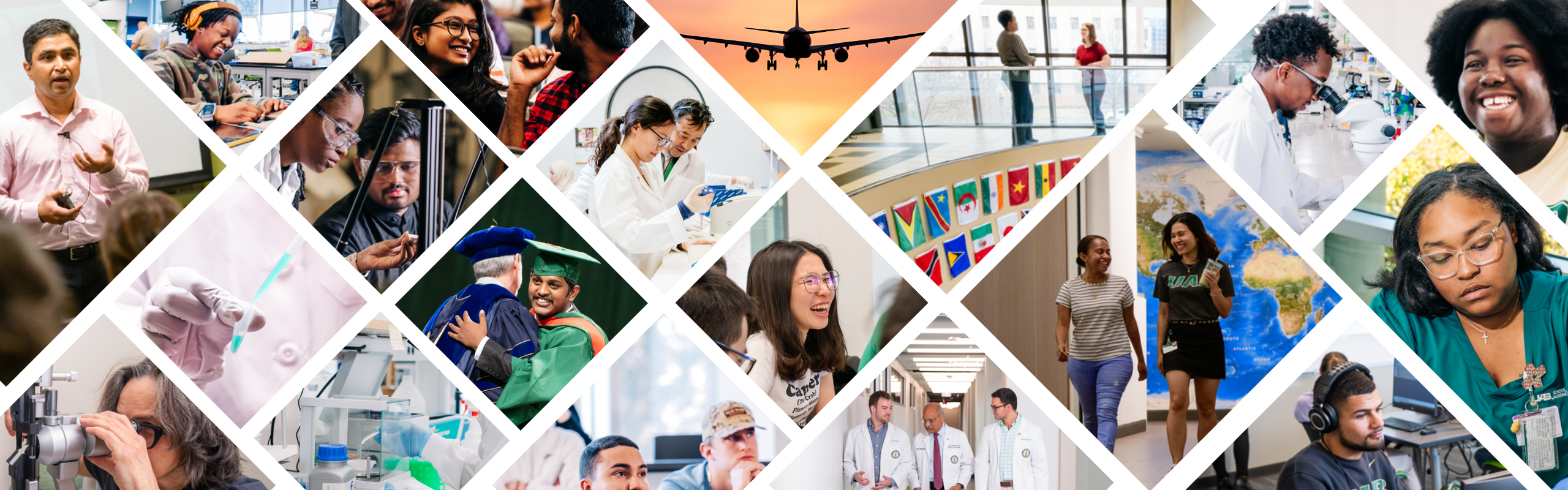 A collage of photos representing the broad range of programs that the Office of Global Engagement offers.