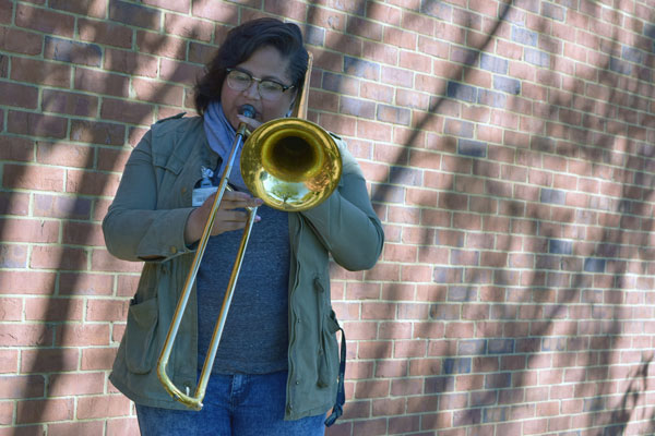Kendra Royston playing the trumpet.