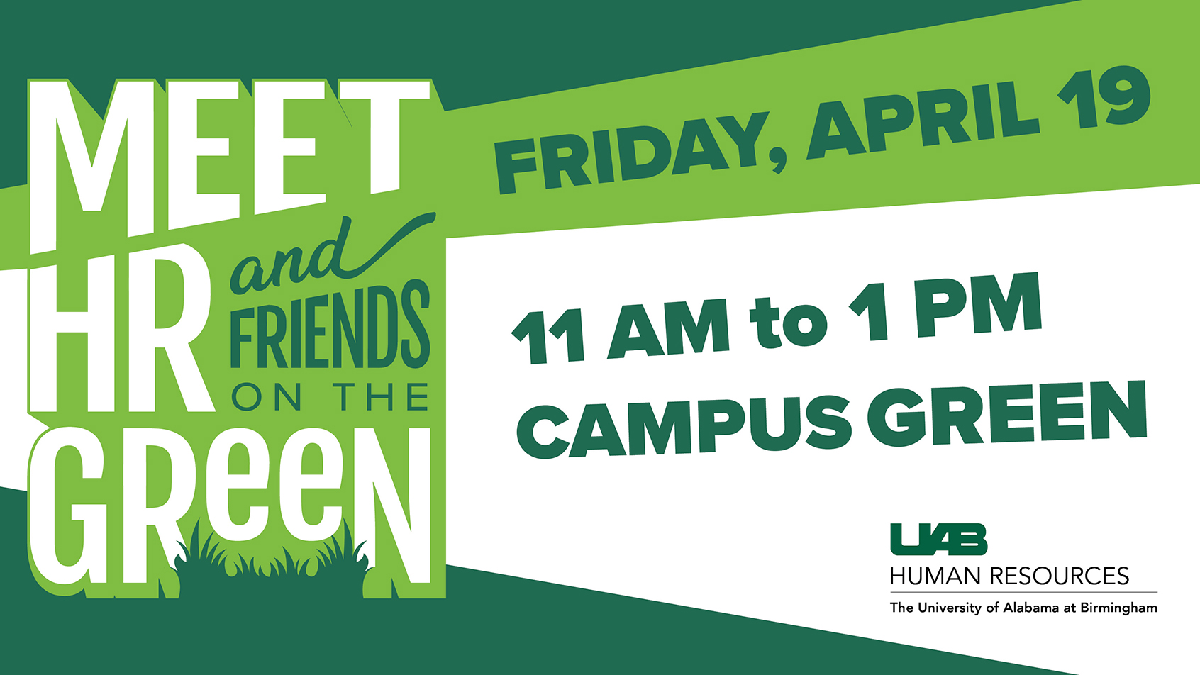 Meet HR and Friends on the Green: Friday, April 19, 11:00am to 1:00pm, Campus Green