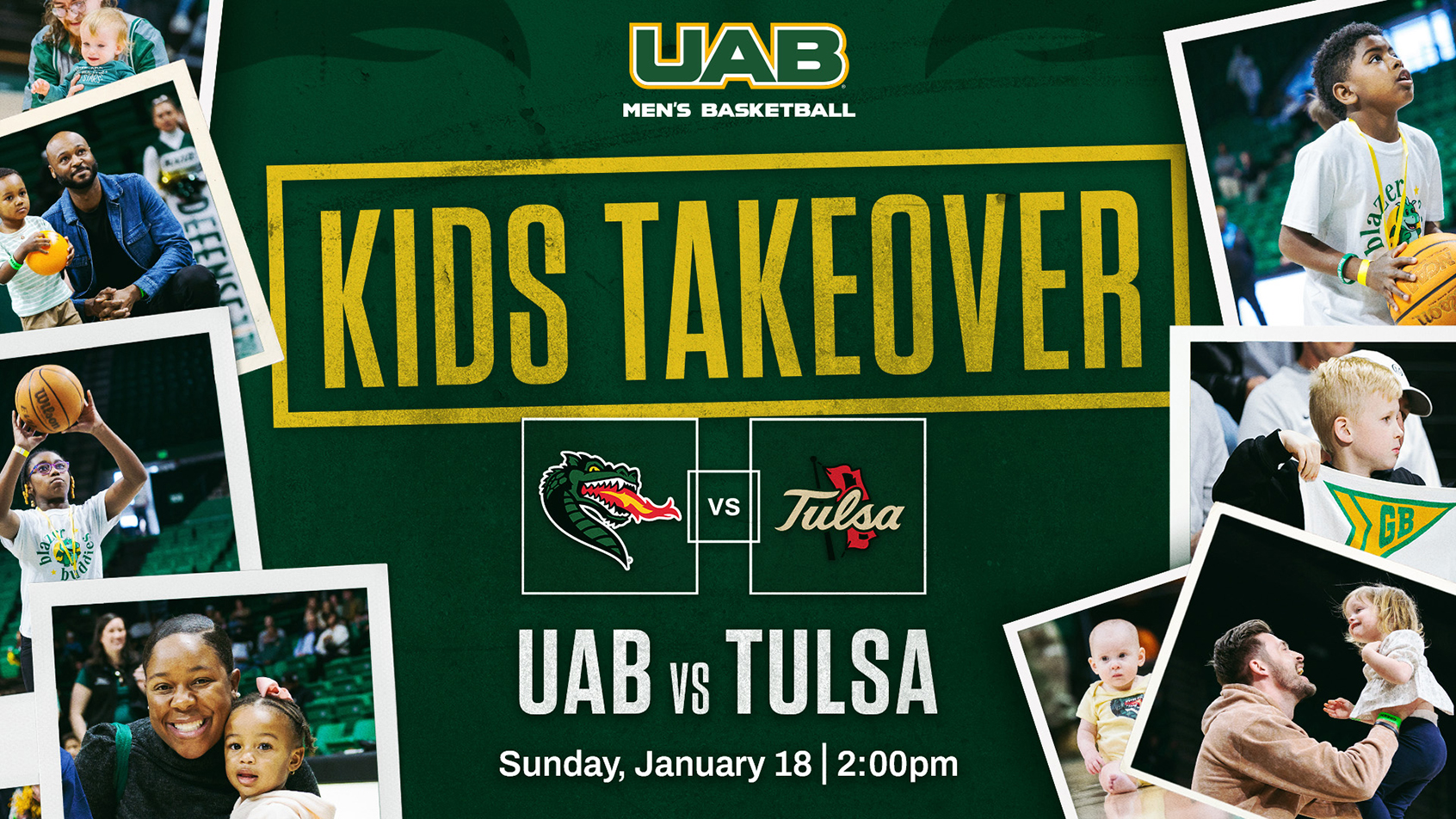 UAB Men's Basketball vs. Tulsa. Kids Takeover. Sunday, January 18, 2:00pm