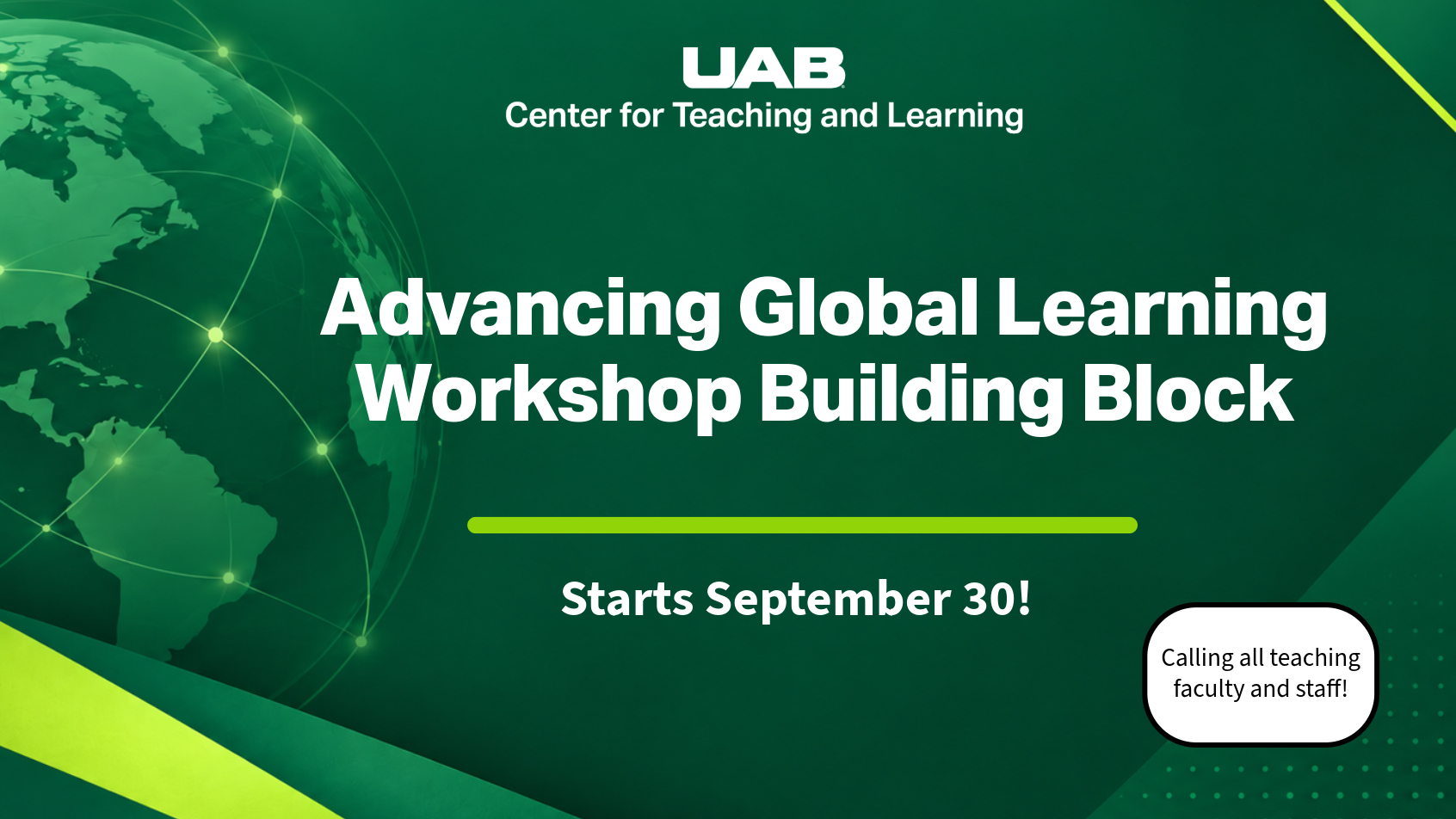 Center for Teaching and Learning: Advancing Global Learning Workshop Building Block starts September 30