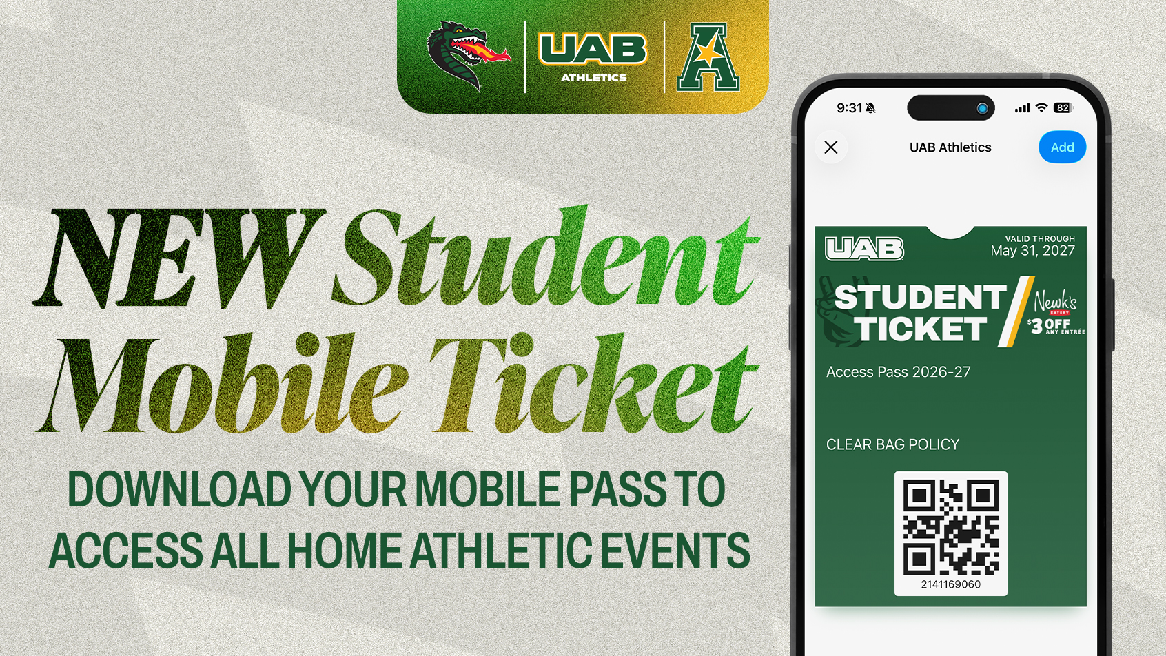 New Student Mobile Ticket: Download your mobile pass to access all home athletic events.