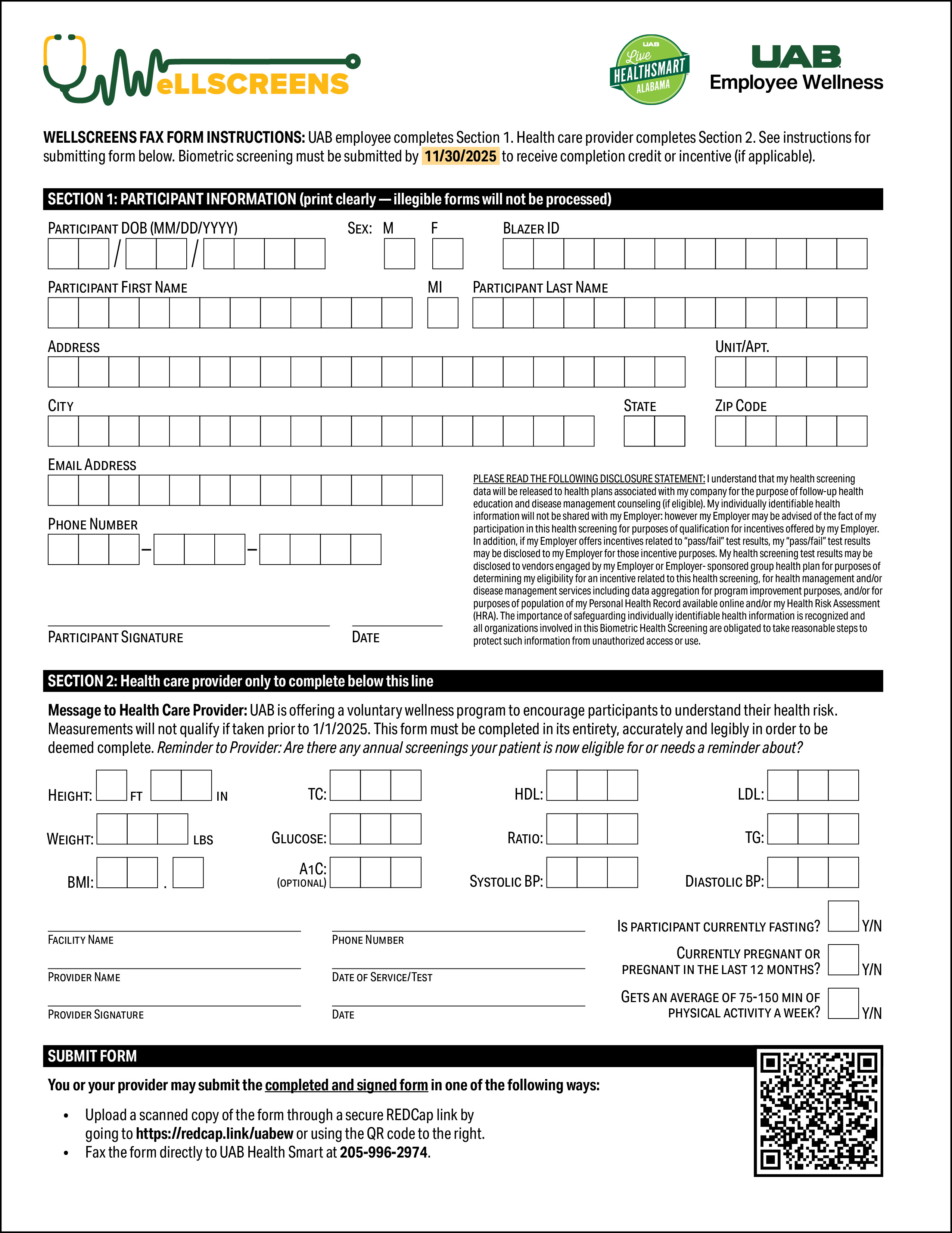 Screenshot of Wellscreens Fax Form