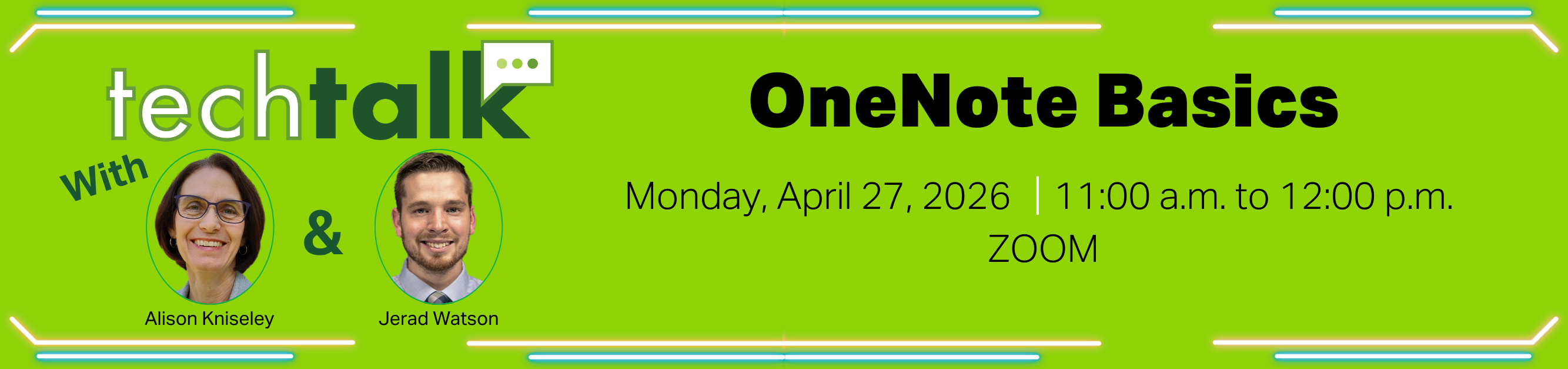 Register for Tech, OneNote Basics, April 27, 2026, from 11:00 a.m. to 12:00 p.m., Zoom