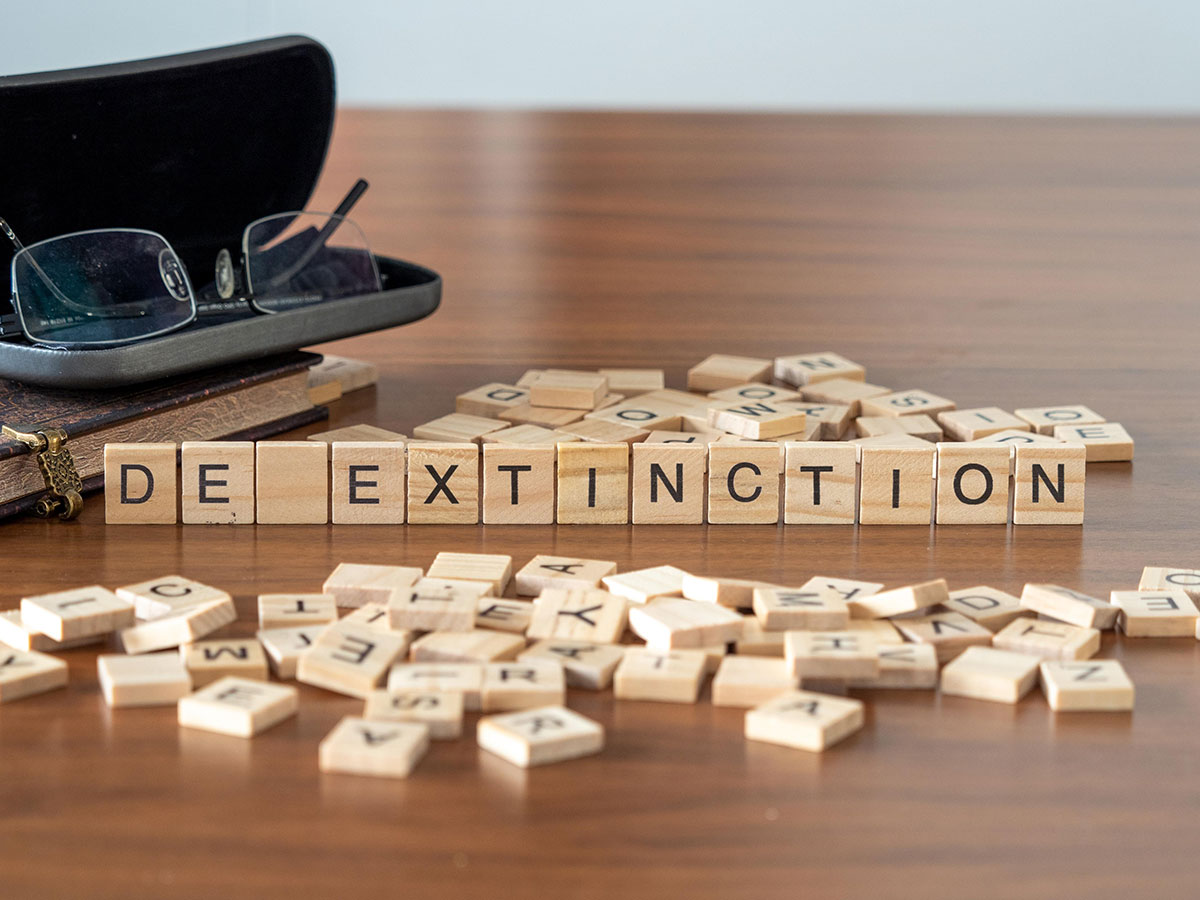 Scrabble tiles spell out De Extenction, with other tiles are scattered on the table around it. 