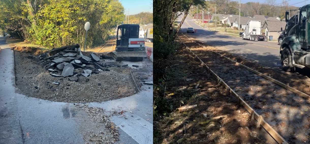 Before & after of old and new sidewalk.