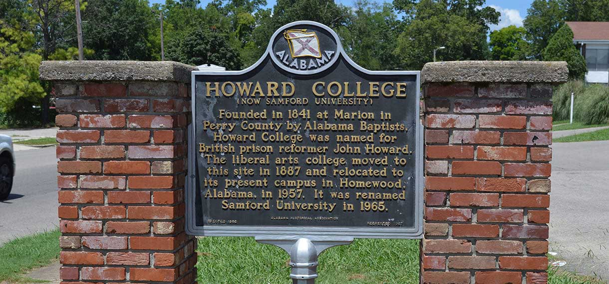 Historical marker for Howard College - now Sanford University.
