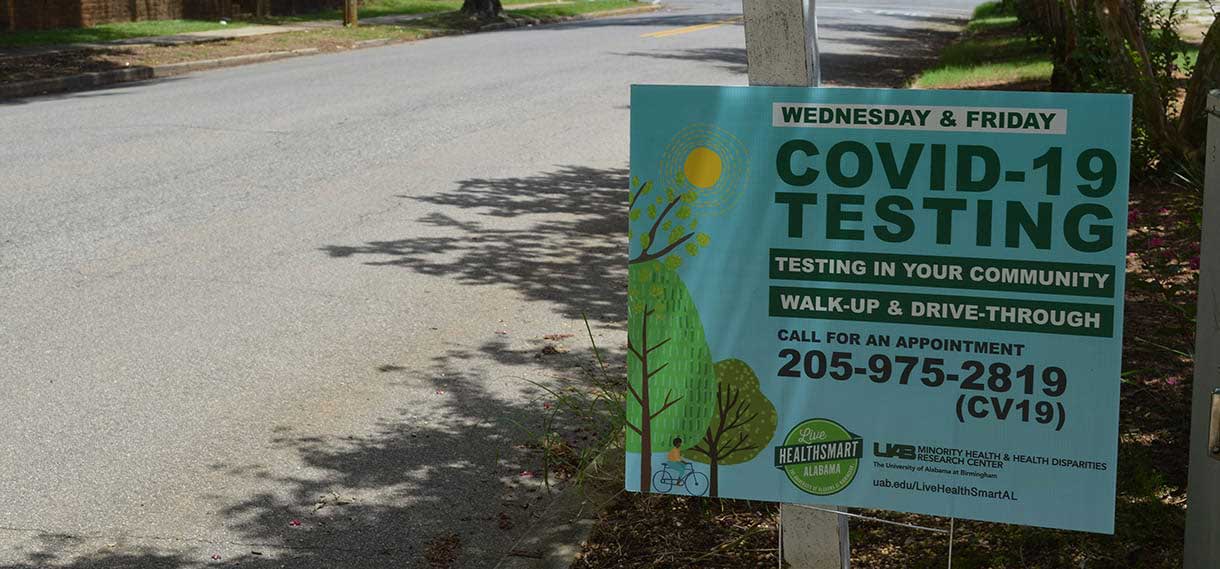 Sign advertising Covid-19 neighborhood testing.