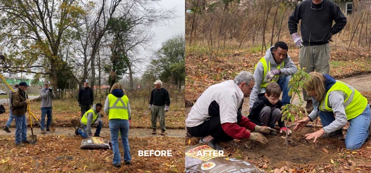 Volunteers beautifying East Lake park.
