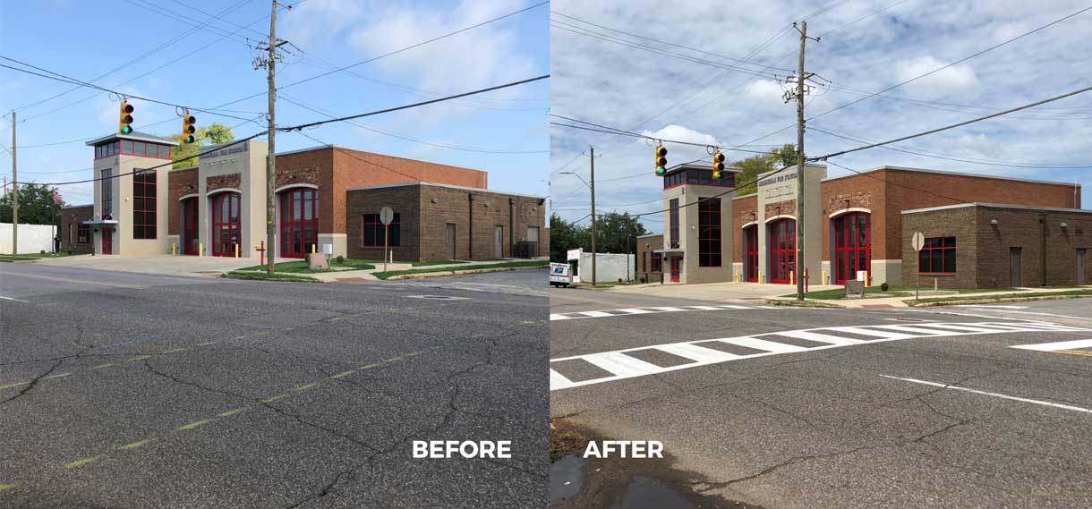 Before & after of a new crosswalk.