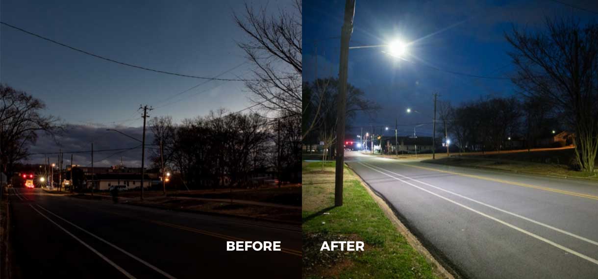 Before & after of new street lighting.