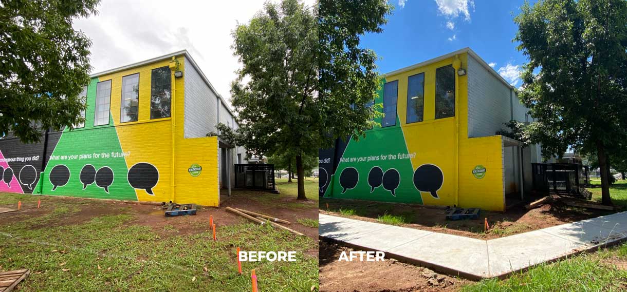 Before & after of a new sidewalk.