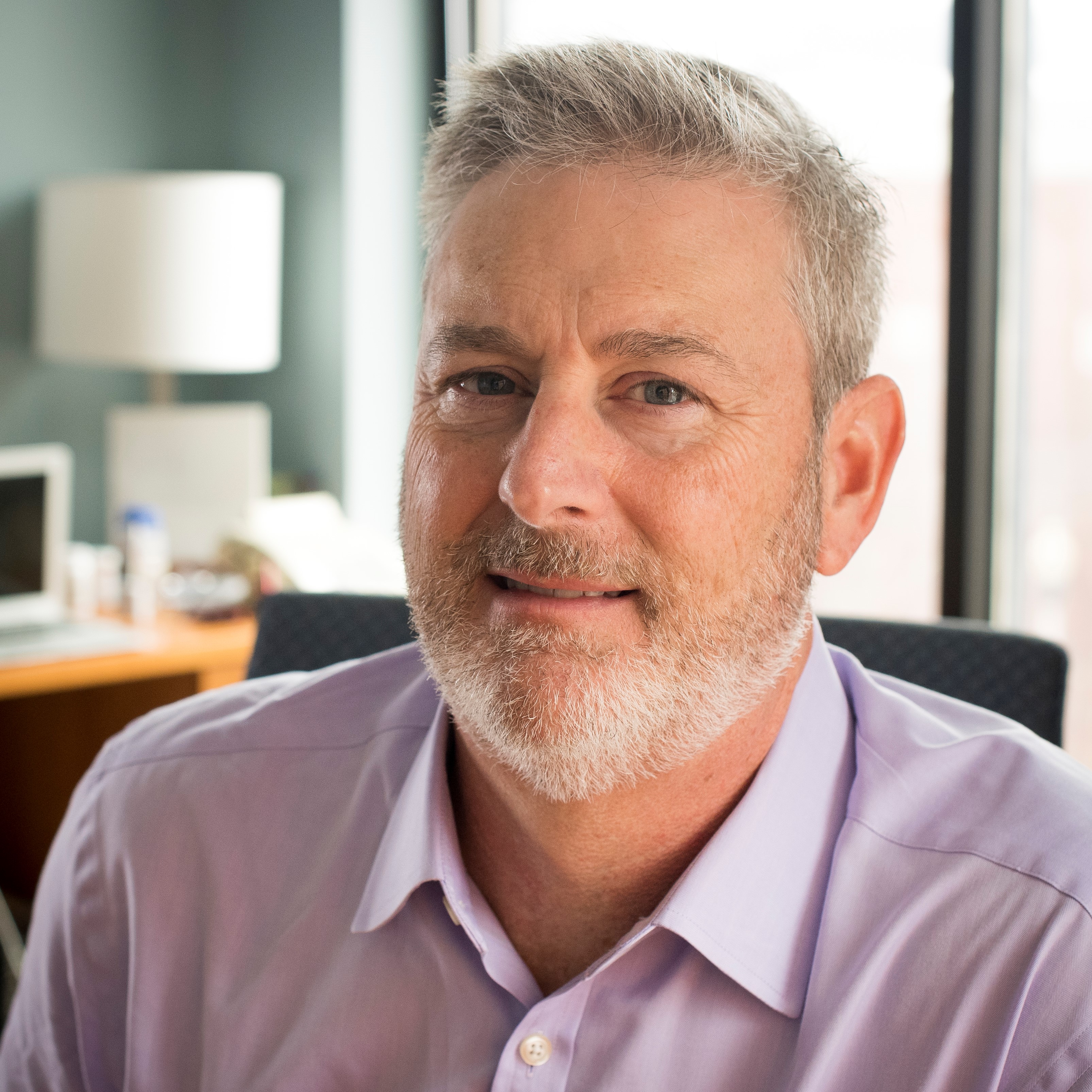 Environmental head shot of Dr. Kevin Harrod, PhD (Benjamin Monroe Carraway Endowed Chair and Professor, Anesthesiology; Director, Resident Research) in his office, 2019.
