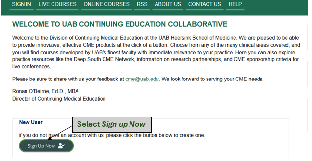 create account step 1: click on "Sign up Now"