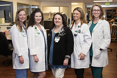 L to R: Jennifer Sellers, PA; Mary Margaret Basham, MD; Medical Director Tracy Luckhardt, MD;  Eva Otoupalova, MD; and Ashlyn Byrd, CRNP