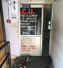 ICU entrance at City Heart Hospital in Dehradun, India