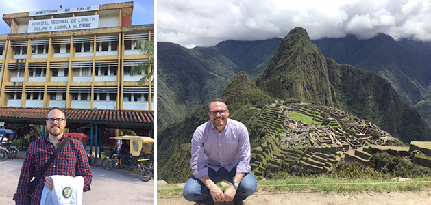 Left: Matt in front of the Ministry of Health. Right: At Machu Picchu.