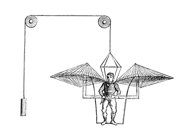 Vintage illustration of a flying apparatus. 