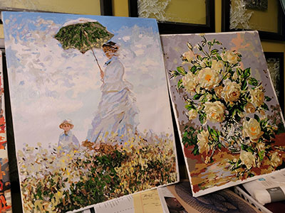 Woman with Parasol and roses crop