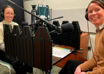 Faculty members recording podcast
