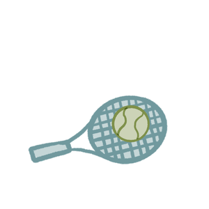 Animated illustration of a tennis racket bouncing a tennis ball.
