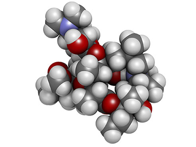 Azithromycin antibiotic drug (macrolide class) molecule