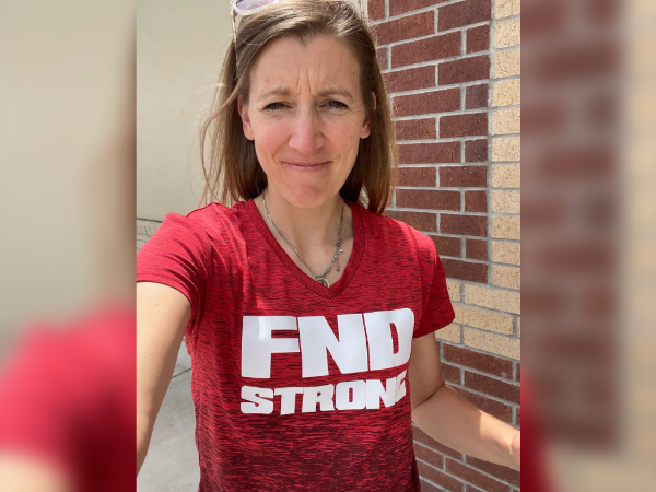 Boone wearing a FND strong on her shirt
