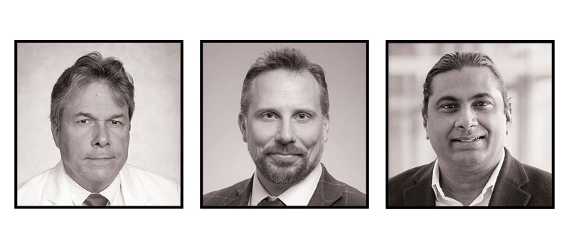 Headshots of James Cimino, M.D., Matt Might, Ph.D., and Rubin Pillay, M.D., Ph.D.