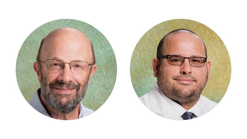 Stylized headshots of Peter Pappas, M.D. and Sixto Leal, M.D., Ph.D..
