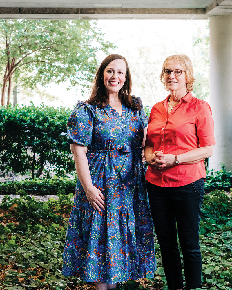 Leah Pickett, DNP, CRNP, and Rachel Fargason, M.D., lead the UAB Esketamine Clinic. They pose for portraits in the lush green outer courtyard of the Sparks building on UAB Campus.