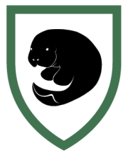 Crest logo of a manatee.
