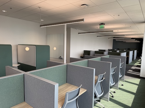 Study cubicles lined in a row.