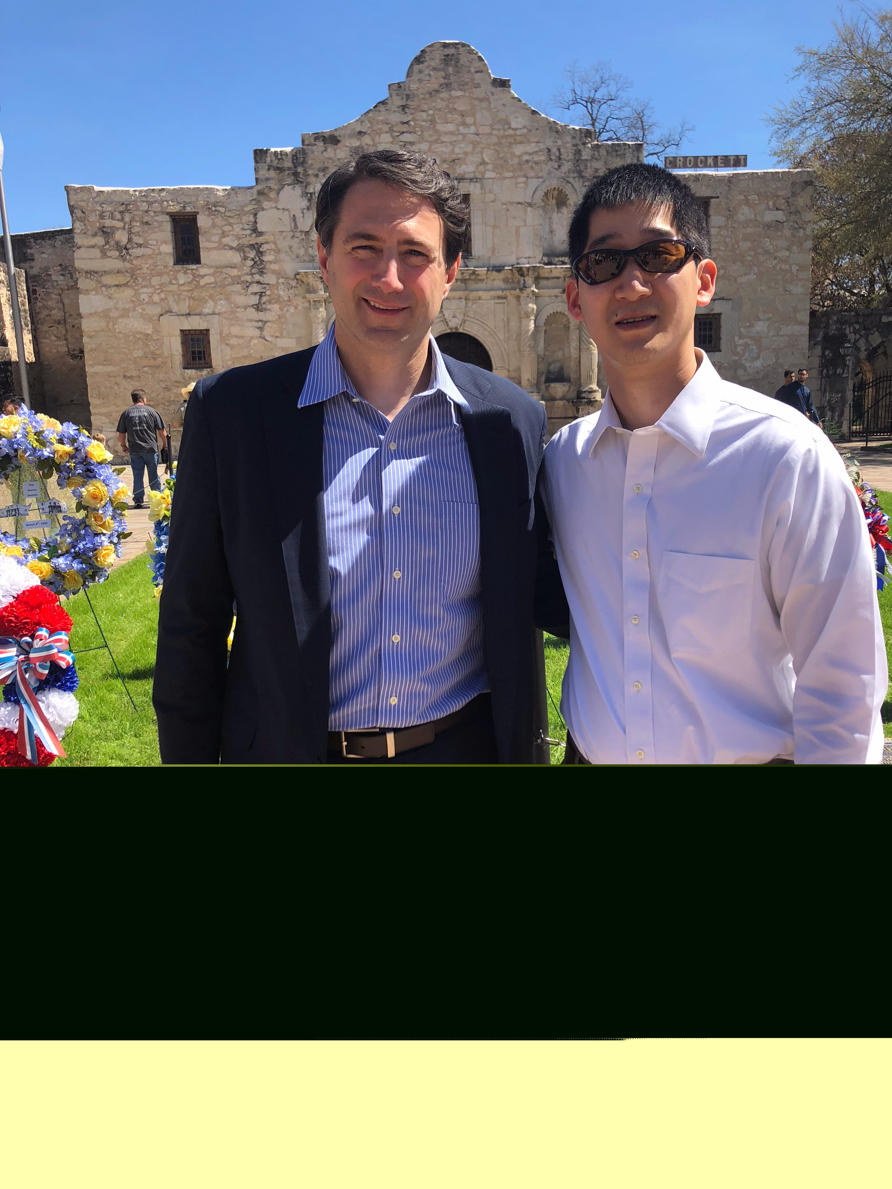Dr. Woodworth and Dr. Philip Chen, program director at UTSA, in front of the Alamo.