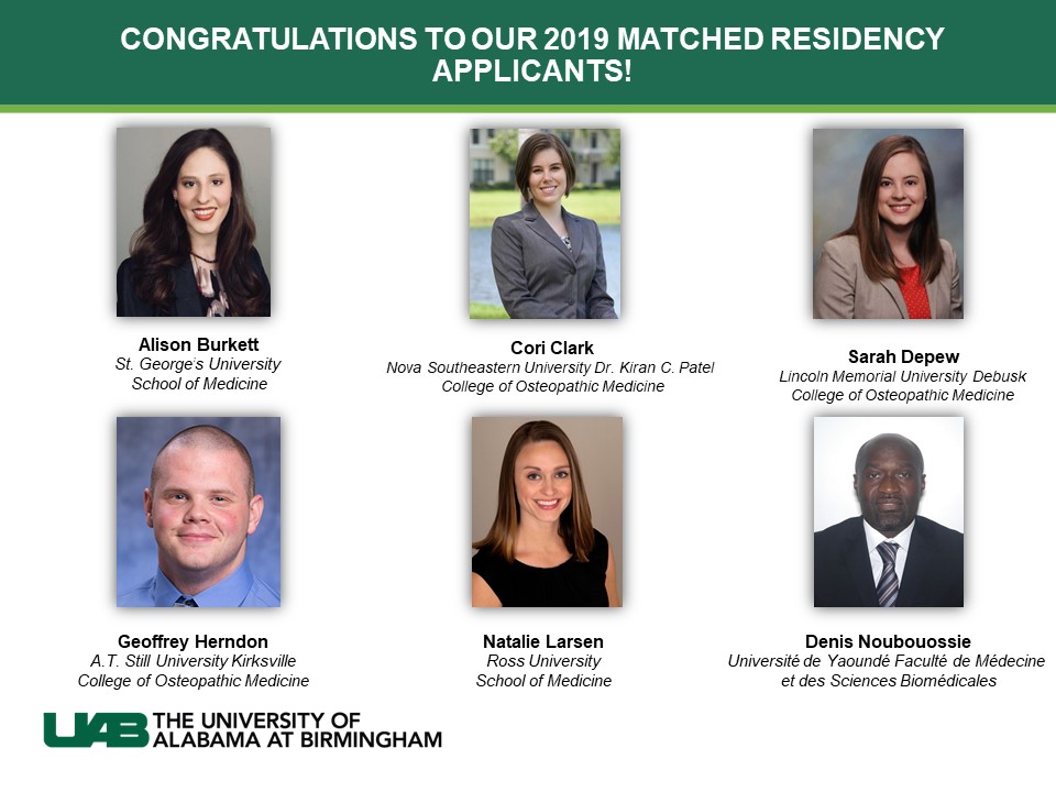Congratulations to our 2019 Matched Residency Applicants