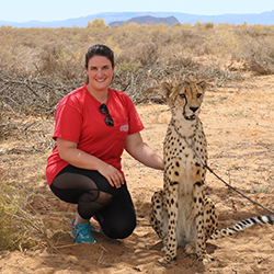 General surgery resident Dr. Laura Hickman meets a cheetah while training in South Africa.
