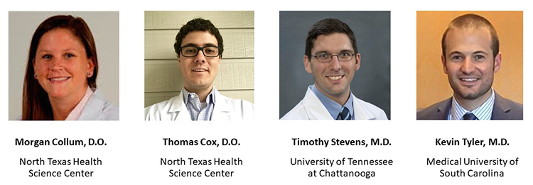 Morgan Collum, D.O., and Thomas Cox, D.O., from North Texas Health Science Center; Timothy Stevens, M.D., from the University of Tennessee at Chattanooga and Kevin Tyler, M.D., from the Medical University of South Carolina will begin their one-year fellowships at UAB beginning in 2019.  