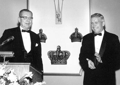 Dr. Lyons receives the Distinguished Faculty Lecturer and Distinguished Professor Award from University of Alabama President Dr. Frank Rose on April 27, 1965.