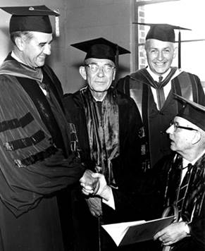 In a special convocation ceremony, Dr. Lyons receives an honorary Doctor of Science degree from The University of Alabama on Oct. 1, 1965.